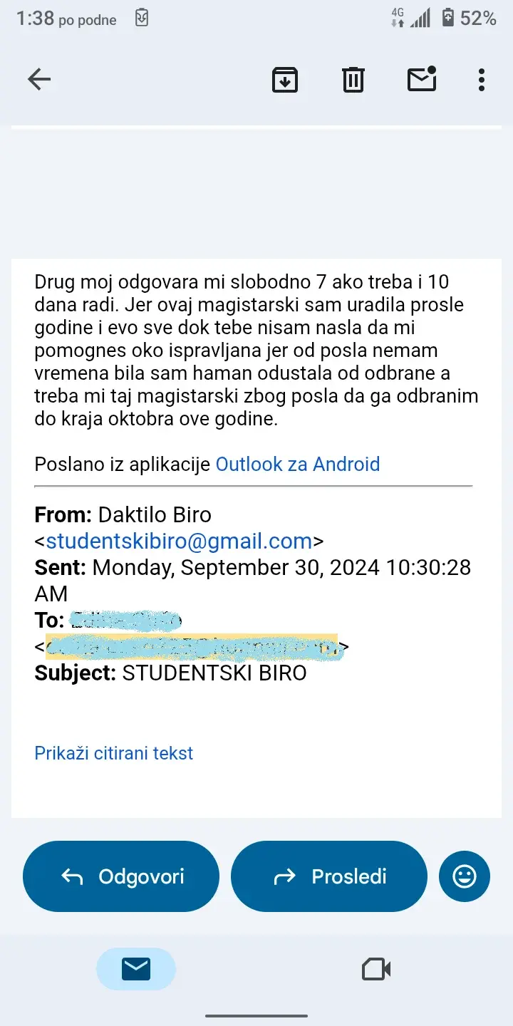 Iskustvo korisnika Studentskog Biroa o korekcijama magistarskog rada