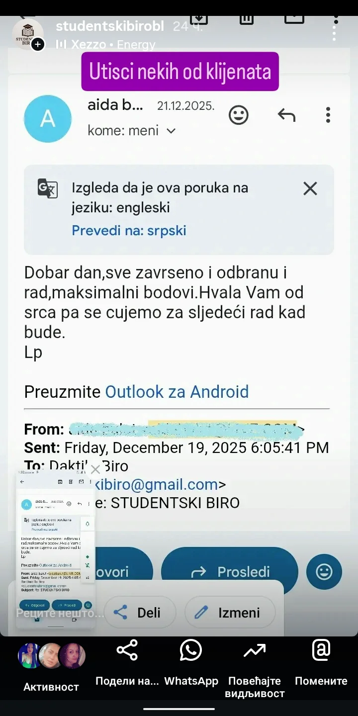 Iskustvo korisnika nakon uspješne odbrane rada