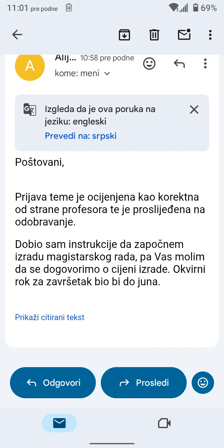 Iskustvo korisnika nakon odobrene prijave teme