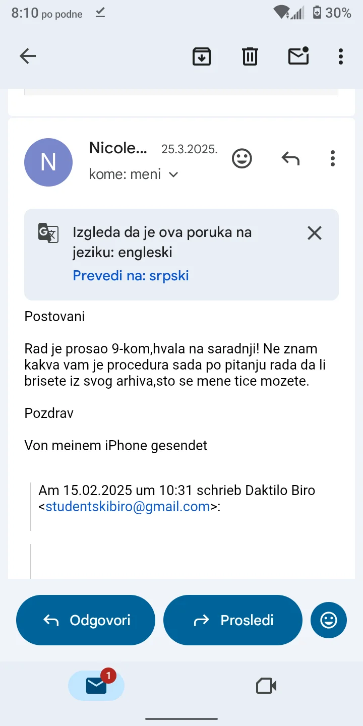 Iskustvo korisnika nakon uspješno završenog rada