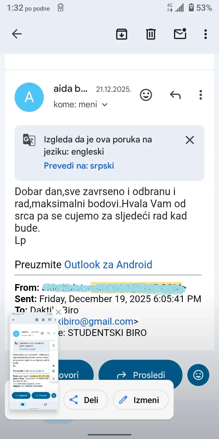 Iskustvo korisnika Studentskog Biroa nakon uspješne odbrane rada